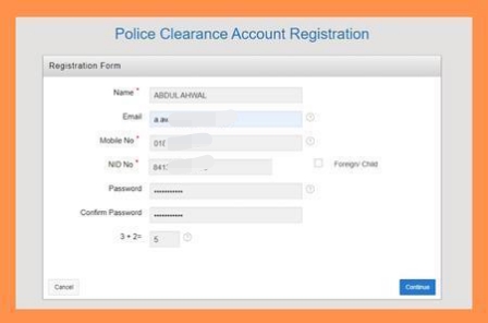 Police clearance account registration